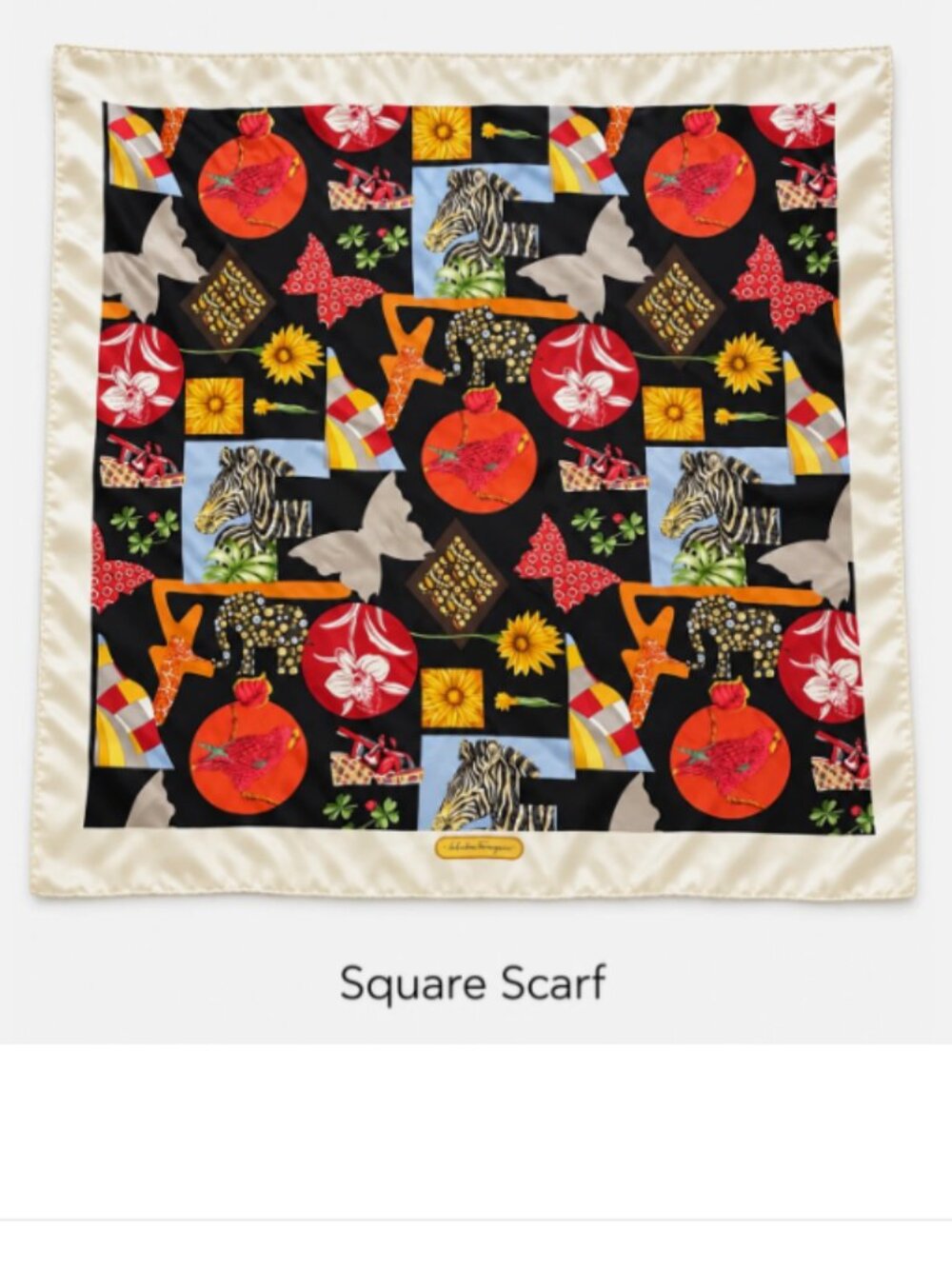 Salvatore Ferragamo Vintage Large Silk Square Scarf 32 Italy Animal Floral Print